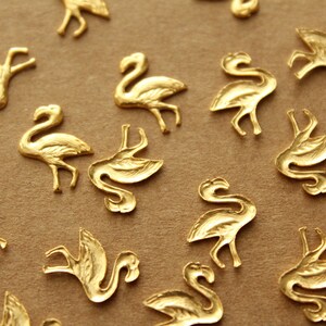 12 pc. Small Gold Plated Brass Flamingo Stampings: 13mm by 10mm made in USA GLD-012 image 2