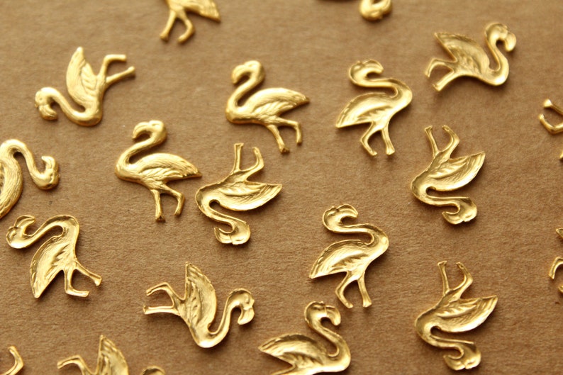 12 pc. Small Gold Plated Brass Flamingo Stampings: 13mm by 10mm made in USA GLD-012 image 2