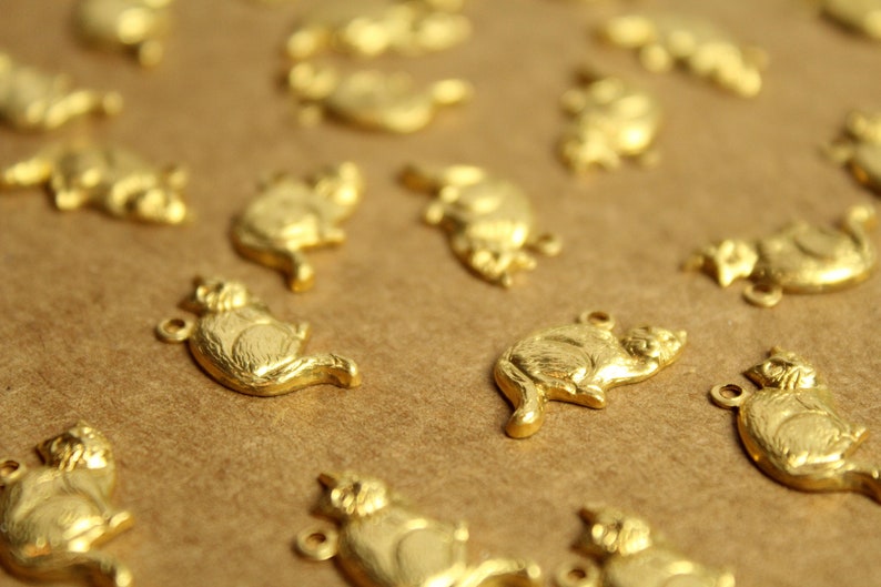 20 pc. Raw Brass Sitting Cat Charms: 18mm by 14mm made in USA RB-1217 image 3