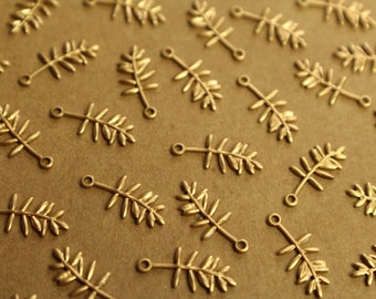 8 pc. Small Raw Brass Fern Leaf Charms: 16mm by 7mm - made in USA | RB-1335