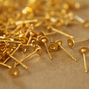 100 pc. Gold plated earring posts, 4mm pad FI-006 image 1