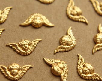 12 pc. Raw Brass Cherub Stampings: 15mm by 7mm - made in USA | RB-878