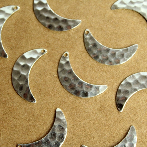 10 pc. Silver Plated Brass Hammered Moon Charms - Right : 21mm by 11mm - made in USA | SI-356