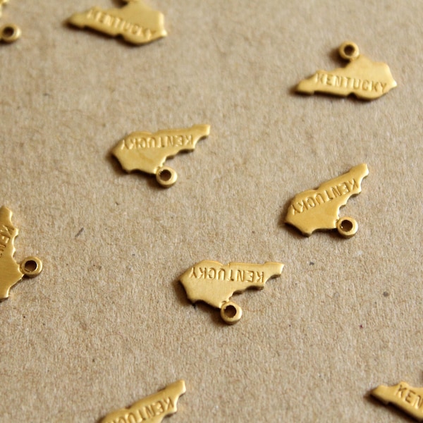8 pc. Raw Brass Stamped Kentucky State Charms: 12mm by 8.5mm - made in USA | RB-1076