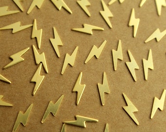 20 pc. Tiny Gold Plated Brass Lightning Bolts: 10.5mm by 3.9mm - made in USA | GLD-115
