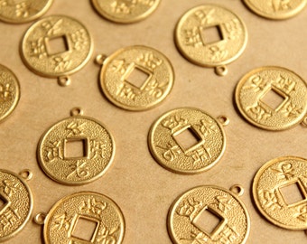 10-tlg. Rohes Messing Chinesische Münze Charms: 17 mm x 20 mm - made in USA | RB-823