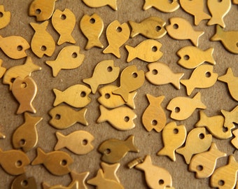 20 pc. Tiny Raw Brass Flat Fish Stampings : 8mm by 5mm - made in USA | RB-187