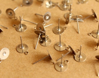 100 pc. Stainless steel earring posts with loop, 8mm pad | FI-367