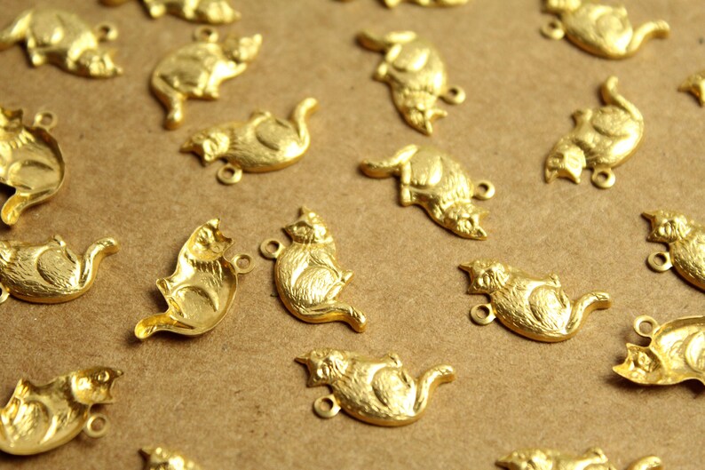 20 pc. Raw Brass Sitting Cat Charms: 18mm by 14mm made in USA RB-1217 image 2