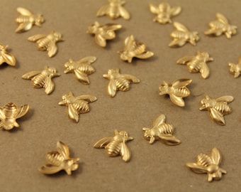 10 pc. Medium Raw Brass Bees: 12mm by 10.5mm - made in USA * Also available in 50 piece * | RB-026