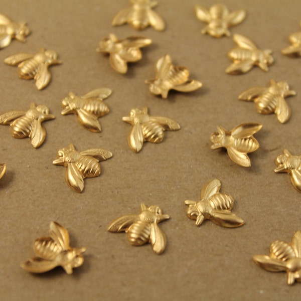 10 pc. Medium Raw Brass Bees: 12mm by 10.5mm - made in USA * Also available in 50 piece * | RB-026