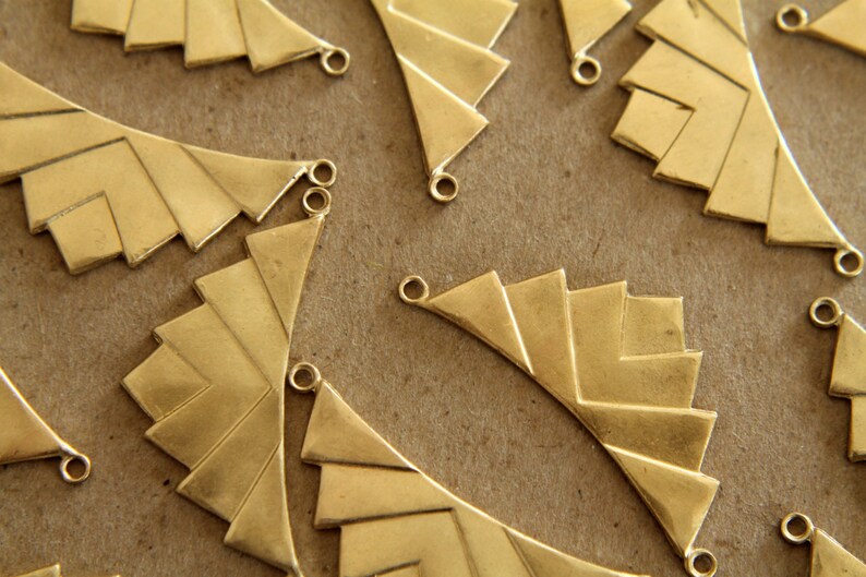 2 pc. Raw Brass Layered Geometric Charms: 37mm by 16mm made in USA RB-118 image 2