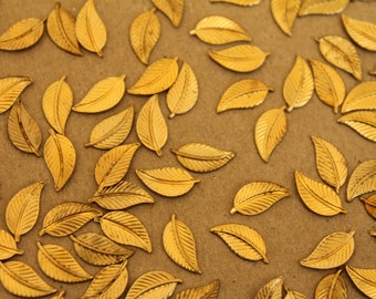 14 pc. Tiny Raw Brass Veined Leaves - Right: 11mm by 5mm - made in USA Autumn Fall Leaf Veined Flat Simple Curved Foliage Woodland | RB-226