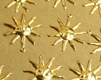 6 pc. Large Gold Plated Brass Sun Charms: 29.5mm by 25.5mm - made in USA | GLD-157