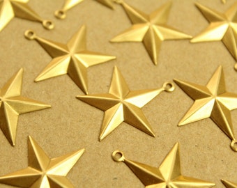 8 pc. Raw Brass Barn Star Charms: 26mm by 24mm - made in USA | RB-1372