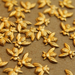 12 pc. Tiny Raw Brass Bees: 7mm by 6mm made in USA Also available in 60 and 120 piece RB-025 image 1