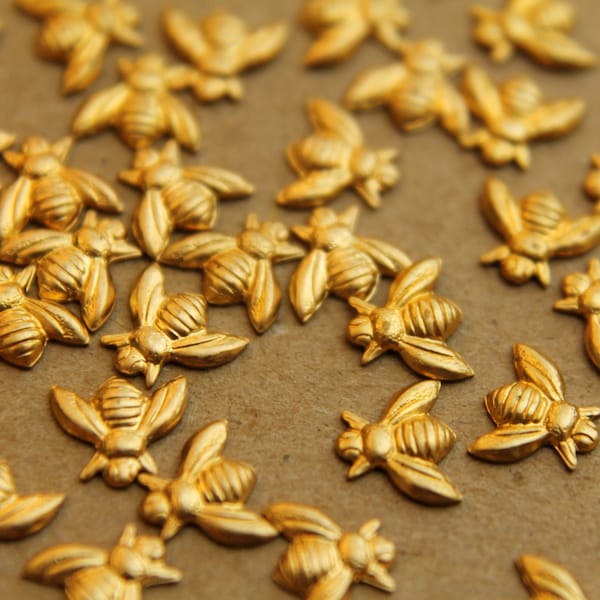 12 pc. Tiny Raw Brass Bees: 7mm by 6mm - made in USA * Also available in 60 and 120 piece * | RB-025