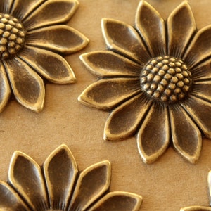 2 pc. Antique Brass Plated Sunflowers: 44mm by 44mm - made in USA | AB-064*