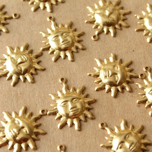 12 pc. Raw Brass Sun Charms: 23mm by 20mm made in USA RB-931 image 1