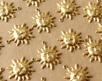 12 pc. Raw Brass Sun Charms: 23mm by 20mm - made in USA | RB-931*