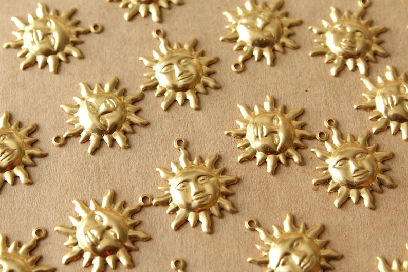 12 pc. Raw Brass Sun Charms: 23mm by 20mm made in USA RB-931 image 1