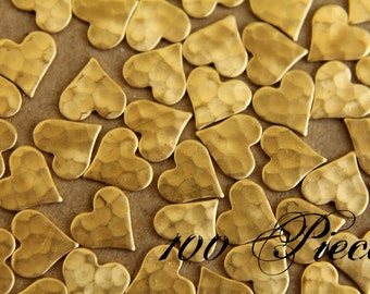 100 pc. Raw Brass Hammered Heart: 8mm by 8mm - made in USA | RB-008-5