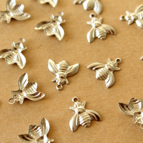 20 pc. Medium Stainless Steel Bee Charms: 12mm by 13mm | MIS-041**