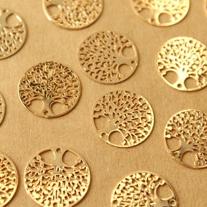 12 pc. Laser Cut Gold Circle Shaped Tree of Life Connectors, 16mm in diameter | MIS-449