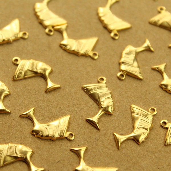 12 pc. Gold Plated Brass Nefertiti Charms: 18mm by 11.5mm - made in USA | GLD-150