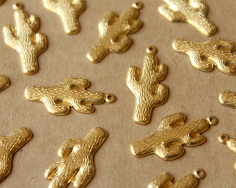 12 pc. Raw Brass Cactus Charms, 27mm by 13mm - made in USA | RB-719