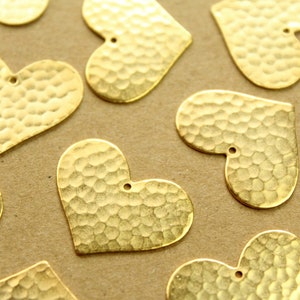 4 pc. Gold Plated Brass Hammered Heart Charms: 25mm by 20mm made in USA GLD-164 image 1