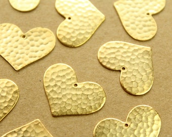 4 pc. Gold Plated Brass Hammered Heart Charms: 25mm by 20mm - made in USA | GLD-164