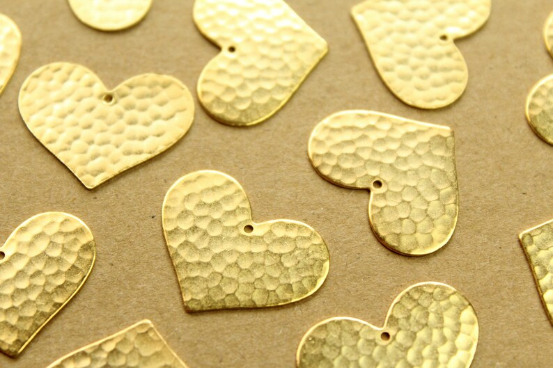 4 pc. Gold Plated Brass Hammered Heart Charms: 25mm by 20mm made in USA GLD-164 image 1