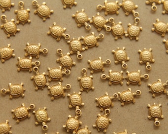 10 pc. Tiny Raw Brass Turtle Charm: 10mm by 7mm - made in USA | RB-341