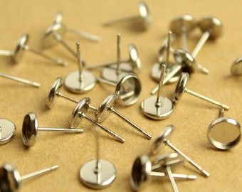 30 pc. Stainless Steel 6mm Ear Post Blank Cabochon Setting | FI-315*