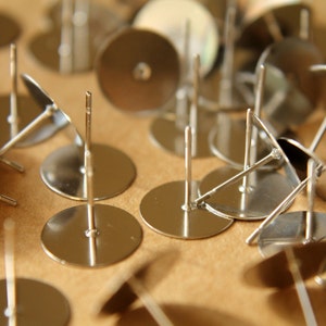 100 pc. Stainless Steel Earring Posts, 10mm pad FI-140 image 2