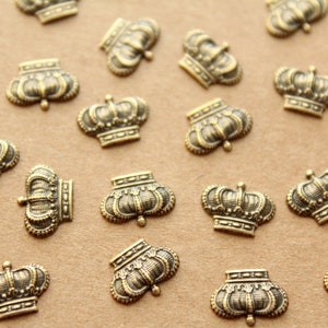 12 pc. Small Antique Brass Plated Detailed Crowns: 10mm by 7mm - made in USA | AB-110