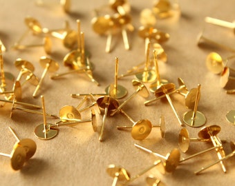 50 pc. Gold Plated Stainless Steel Earring Posts, 6mm pad | FI-378*