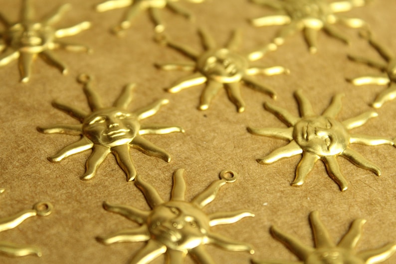 8 pc. Large Raw Brass Sun Charms: 29.5mm by 25.5mm made in USA RB-1281 image 3