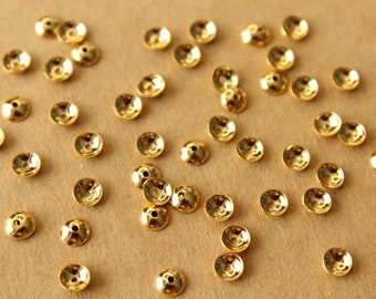50 pc. Gold Plated Stainless Steel Bead Caps, 4mm  | FI-648