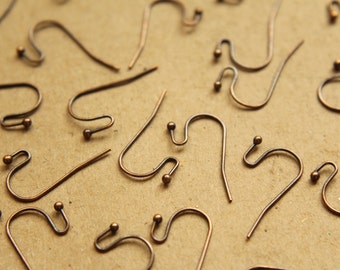 50 pc. Antique Copper Ball End Earwires 22mm long  | FI-205