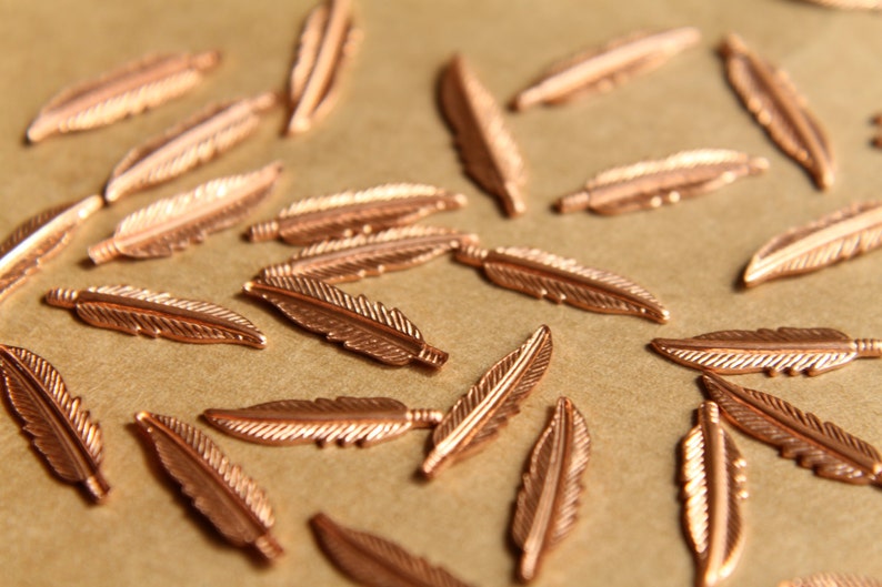 10 pc. Tiny Raw Copper Feathers: 16.5mm by 4.5mm made in USA RB-483 image 2