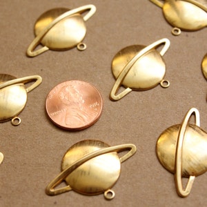 8 pc. Large Raw Brass Saturn Charms: 32mm by 22mm made in USA RB-925 image 4