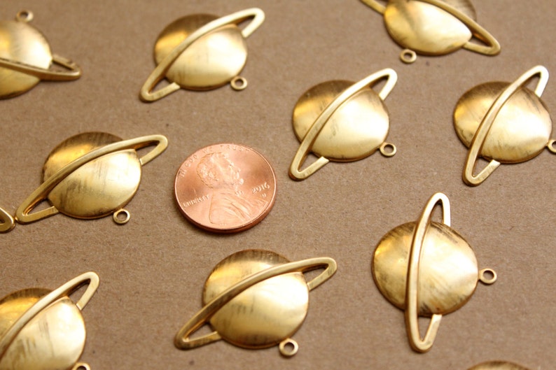 8 pc. Large Raw Brass Saturn Charms: 32mm by 22mm made in USA RB-925 image 4