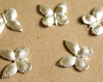 6 pc. Silver Plated Brass Butterflies: 17mm by 17mm - made in USA | SI-100