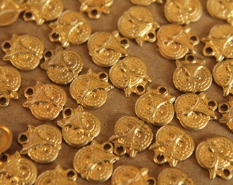 10 pc. Small Raw Brass Owl Head Charms: 8mm by 9mm - made in USA | RB-047