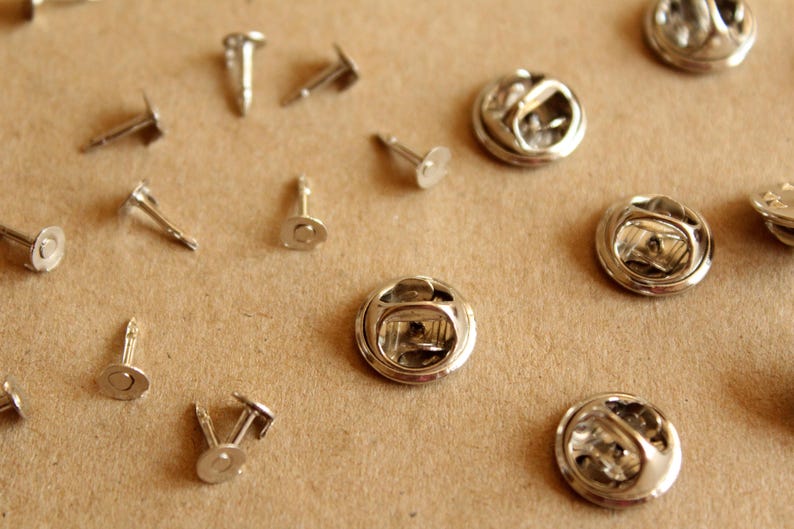 25 Silver Tie Pin Findings, Lapel Pin Brooches, 5mm pad FI-413 image 3