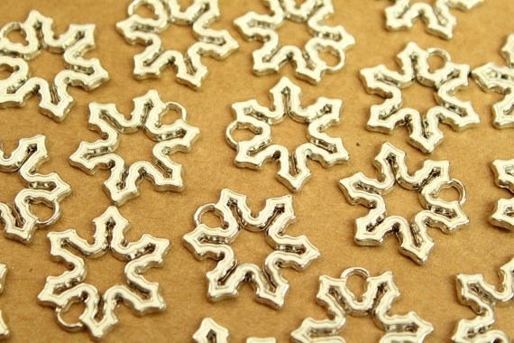 8 White Snowflake Charms Enamel Silver Tone 25mm Winter Christmas Frozen