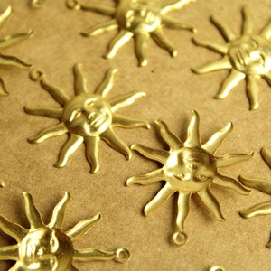 8 pc. Large Raw Brass Sun Charms: 29.5mm by 25.5mm made in USA RB-1281 image 2