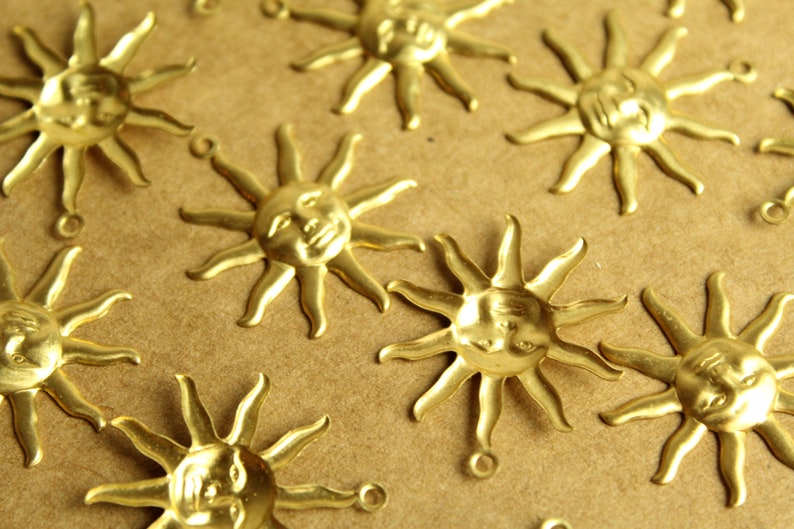 8 pc. Large Raw Brass Sun Charms: 29.5mm by 25.5mm made in USA RB-1281 image 2